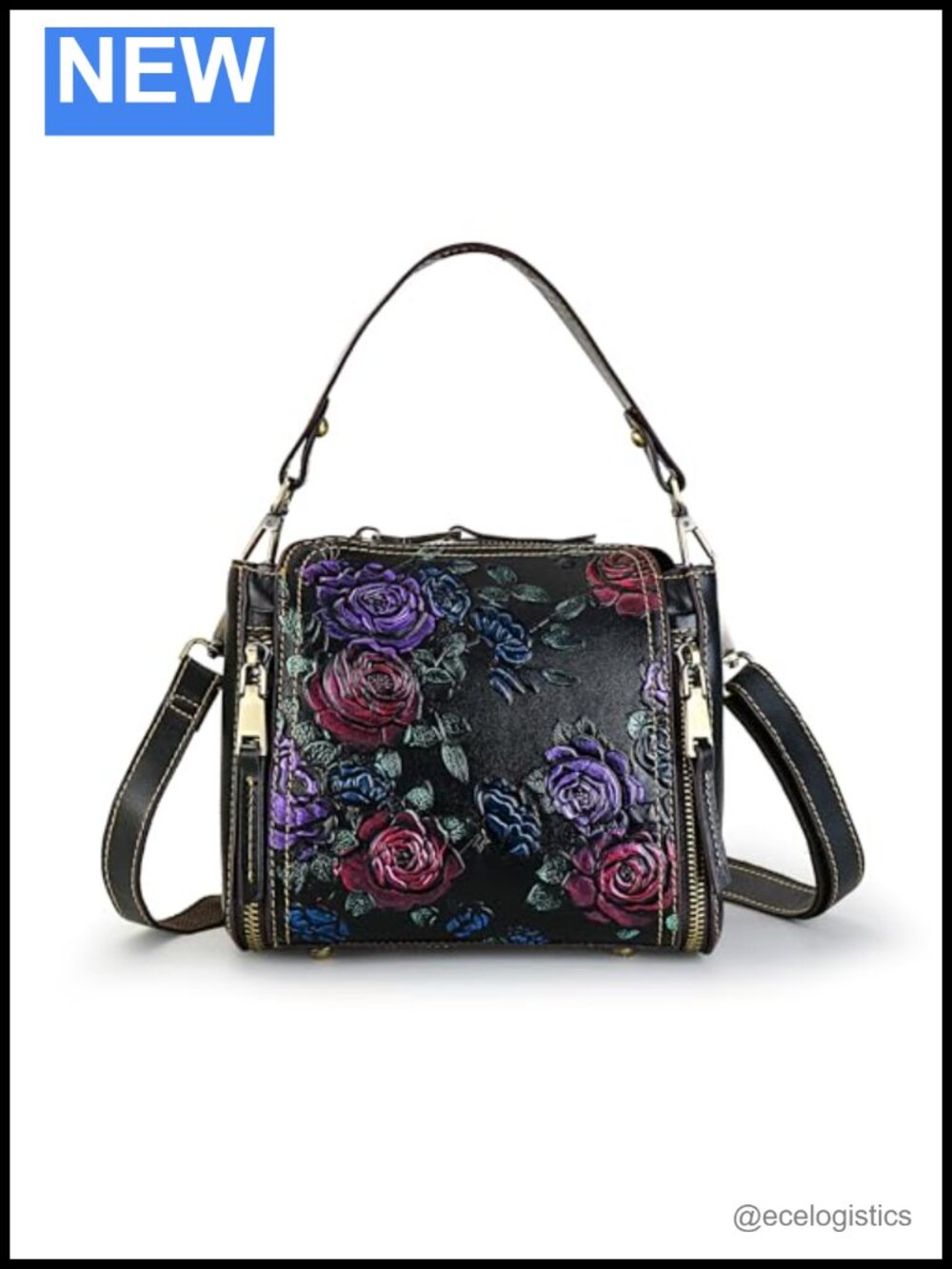 Women's Vintage Embossed Leather Satchel Crossbody Bag with Top Handle